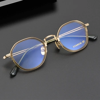 Ročno Nezakonitih Titana Optičnih Očal Okvir Moških Retro Krog Recept Očala za Ženske Letnik Kratkovidnost Očala