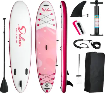 Napihljivi Stand Up Paddle Board – Preprosta Deluxe Premium SUP za Vse Ravni Usposobljenosti, Roza Paddle Deske za Odrasle & Mladi, Udarec U