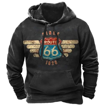 Vintage moška Majica 3d Moto Tiskanja Oblačila Route 66 Majica Modni pulover s kapuco za Moške Prevelik pulover s kapuco Brezplačna Dostava 100-6xl