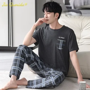 SUKAE Plus Velikost Podjetja Mens Homesuits Poletje Cool Modal Kratek Rokav Pajama Set za Moške Luksuzni Sleepwear Trendy Človek Pijamas