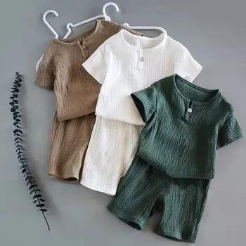 2023 Malčka Poletje Fant Dekle Obleke Bombaž Perilo Trdna T-majica, kratke Hlače, Oblačila Za Otroke, korejski Priložnostne Dihanje Oblačila, ki