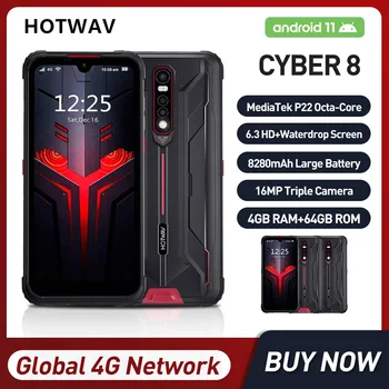 HOTWAV Cyber 8 Nepremočljiva Krepak 4G Pametne telefone Okta-core, 4GB+64GB 6.3 Palčni HD Android 11 Mobilni Telefon 8280mAh 16MP Fotoaparat NFC