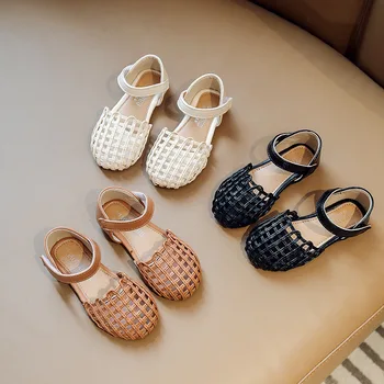 2023 Poletje nove dekliške retro pleteni sandali korejski stil modni princesa čevlji Otroški čevlji