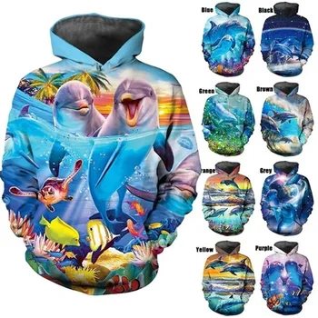 Vroče Prodaje 3D Tiskanje Dolphin Grafični Hoodies Priložnostne Puloverju Trenirke Za Moške, Ženske Ulične Prevelik Hoodies Za Otroke