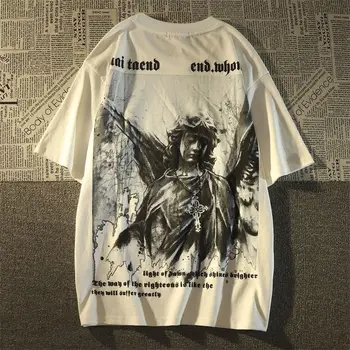 Čisti Bombaž Evropski in Ameriški Retro Dark Angel Kratka Sleeved Osebno T-shirt za Moške in Ženske Izgubijo na Ulici Y2k