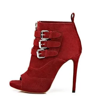 Moda Rdeče Vzletno-Pristajalne Steze Proviriti Toe Čevlji Sponke Trak Nogavice, Visoke Pete Škornji Zadrgo Spredaj Gladiator Visoko Platformo Obleko Čevlji