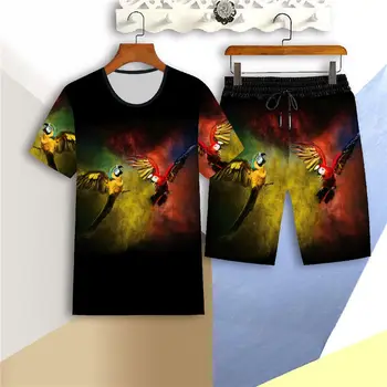 Poletje 2-delni set 3D tiskanih moška T-shirt obleko hlače moški šport O-vratu, kratka sleeved šport bo ustrezala Xia Dolgo obleko