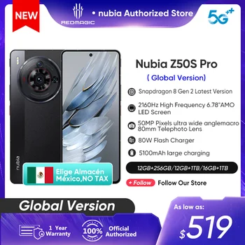 Nubia Z50S Pro 5G Globalni Različici 6.78 palčni 120Hz AMOLED prilagodljiv Snapdragon 8 Gen 2 Najnovejše 50MP Dvojno Kamere 80W Hitro Polnjenje
