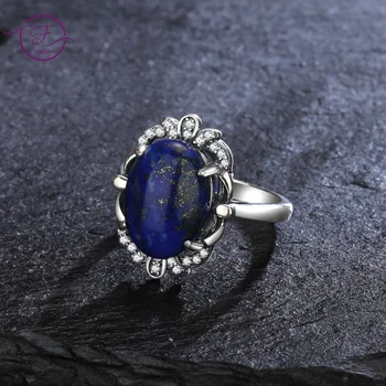925 Sterling Silver Obroči Letnik 10*14 MM Naravnih Lapis Lazuli Obroč za Ženske Moonstone Labradorite Nakit Trgovini