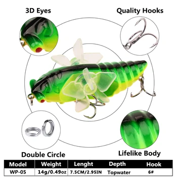 Biomimetic ribje vabe vrtijo in vrtijo, 7.5 cm/14 g sladke morske ribe, vaba, propeler tri kljuke