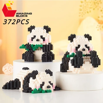 372PCS Srčkan Panda gradniki Bambusa Panda Živali Skupščine Opeke Model Namizje Deco Odrasle Otroke, Diy Igrače Božično Darilo
