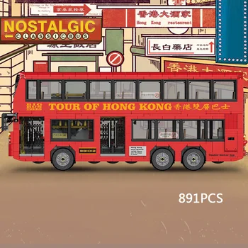 Klasična Mesto Vozilo Moc Gradnik, Hong Kong Double Decker Turistični Avtobus Sestavljanje Modela Steam Opeke Igrače Za Otroke Darilo
