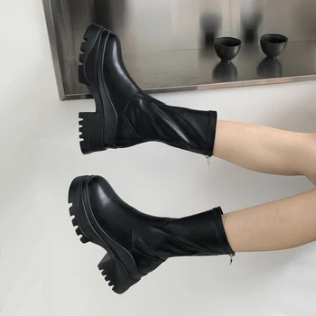 Črni Škornji Za Ženske Punk Gothic Čevlji Močen Petah Jeseni Krog Toe Platforma Čevlji Novi Rock Čevlji Botas Plataforma