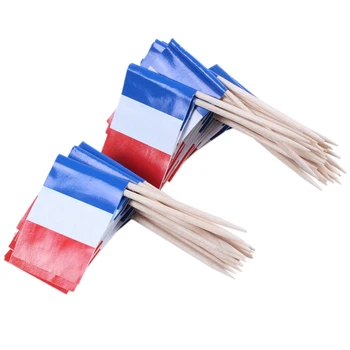 Veliko 500 Kos Mini Lesene Zobotrebec Z Zastavo Za Dekor Strank Sadje, Pecivo - Francija (Modra, Bela, Rdeča)