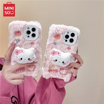 MINISO Original Hello Kitty Plišastih IPhone15 Primeru Mobilne Anime Risanke Hello Kitty Iphone12 ProMax Anti-spusti Primeru Mobilni Telefon
