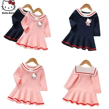 Sanrio Y2K Anime Hello Kitty Dekle Obleko Kawaii Baby Tujih Kratka Sleeved Šoli Slog Krilo Risanka Otrok Princesa Obleko