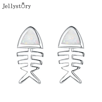 Jellystory trendy 925 sterling srebrni uhani za ženske 16 mm bele modre opal gemstone ribe oblikovani uhani svate darila