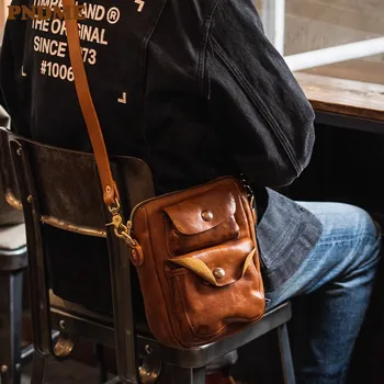 PNDME moda letnik oblikovalec razkošje pravega usnja za moške, majhen, diagonala vrečko priložnostne pravi cowhide multi-žep torba