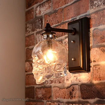 Lobanje, Kosti Stenske Svetilke Retro Mansarda Sconces Jasno Steklenici Wall Art Light Napeljave za jedilnico Bar Industrijske Doma Dekor