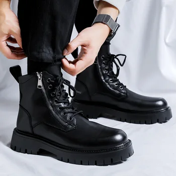 mens moda originalni usnjeni škornji črna eleganca platforma čevlji stranka prom oblačenja kavboj gleženj boot lep motocikel botas