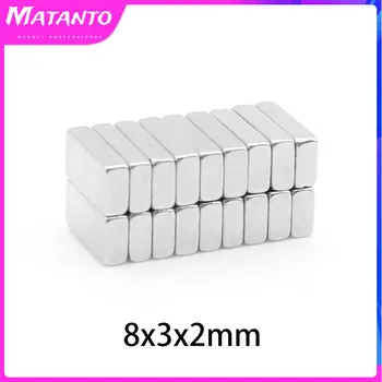 20/50/100/200/500/1000PCS 8x3x2 Močan Magnet Blok Magneti N35 Neodymium 8mmx3mmx2mm Stanja Quadrate Redkih Zemelj 8*3*2 mm