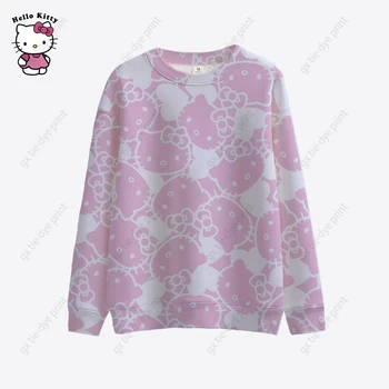 Jeseni Hello Kitty Tiskanja Majica Ženske V Vratu Puloverju Hoodie Ženski Udobno Avtobusu Priložnostne Vrhnjih oblačil 2023 Roza