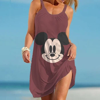Poletje Tiskanja Obleke Za Ženske 2022 Disney Mickey In Minnie Žensk Plaža Obleko Seksi Svoboden Moda Zanko Obmorskih Plaži Backless