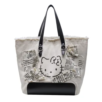 Hello Kitty novo nišo srčkan natisnjeni moda platno vrečko ženske veliko zmogljivosti priložnostne pod pazduho ramenski tote vrečko, vrečko za shranjevanje