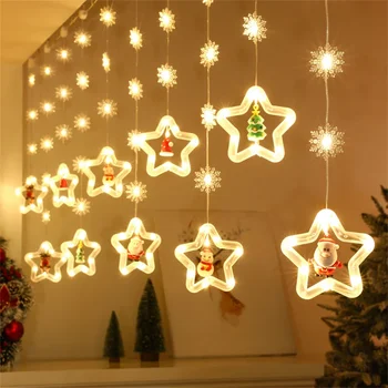 Snežinka Star LED Zavese Niz Svetlobo na Prostem Božič Pravljica Zavesa Svetlobe, USB, Daljinsko Garland Luč Za Spalnice Poroko Dekor