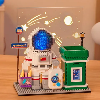 Miss Post Office Astronavt Pero Posodo Mikro gradniki 3D Imetnik Mini Opeke Številke Igrače Za Otroka Božič Darilo S Svetlobo