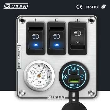 QUBEN Dvojno USB QC3.0 Vtičnico za Polnilnik LED Voltmeter preklopno Stikalo, Multi-Funkcije Plošča za RV Jahta, Avto, Čoln, Tovornjak je Vozil Kombi