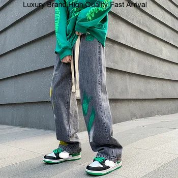 Nov Poletni Priložnostne Tiskanih Kavbojke Y2K Oblačila Svoboden Naravnost Moškega Jeansa Hlače Hip Hop High Street Zbiranjem Hlače Za Moške