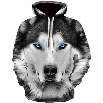 Spomladi in Jeseni Moški pulover s kapuco Volk Hoodie Moda Wolf 3D Tiskanje Svoboden Ulične 2024 Smešno Živali, Ulica, Hip Hop Majica