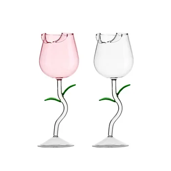 150/280ml Ustvarjalne Pink Rose Oblika Kozarca Vina, Lead-Free Stekla Luči Luksuzni Prozoren Kelih Vino, Šampanjec Pokal svate